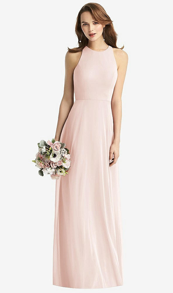 Front View - Blush Sleeveless Halter Chiffon Maxi Dress