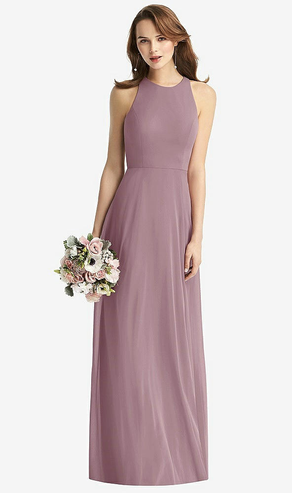 Front View - Dusty Rose Sleeveless Halter Chiffon Maxi Dress