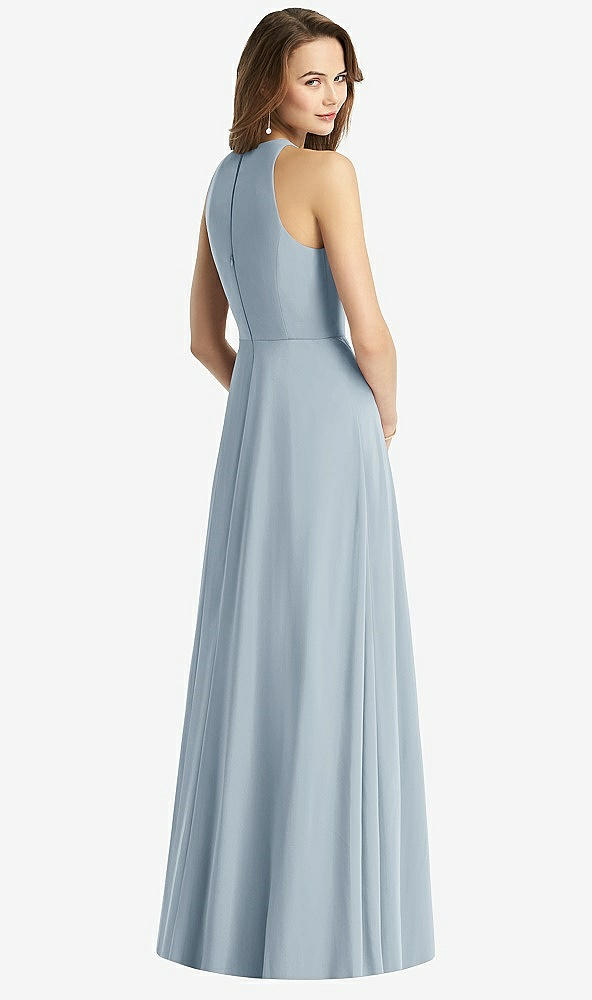 Back View - Mist Sleeveless Halter Chiffon Maxi Dress