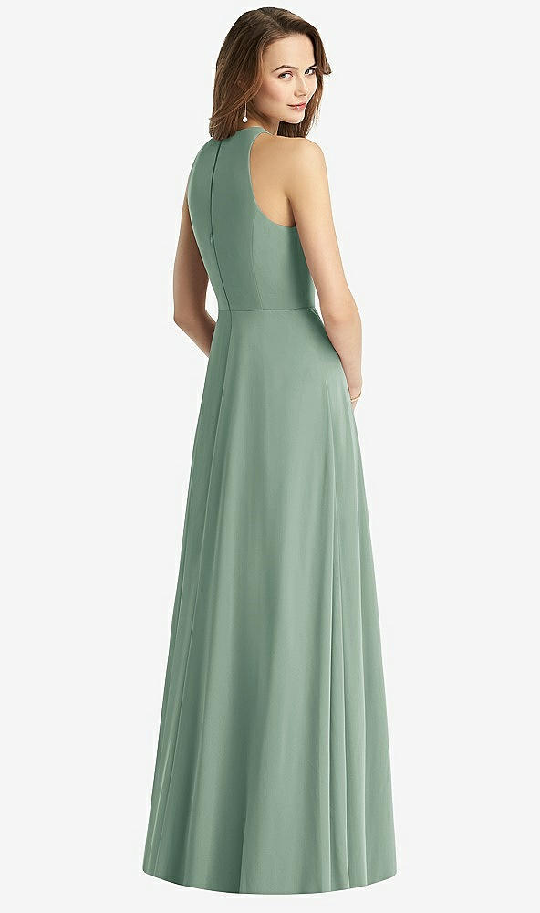 Back View - Seagrass Sleeveless Halter Chiffon Maxi Dress