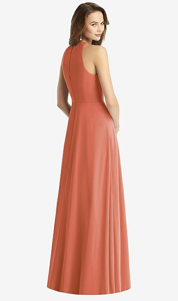 Back View - Terracotta Copper Sleeveless Halter Chiffon Maxi Dress