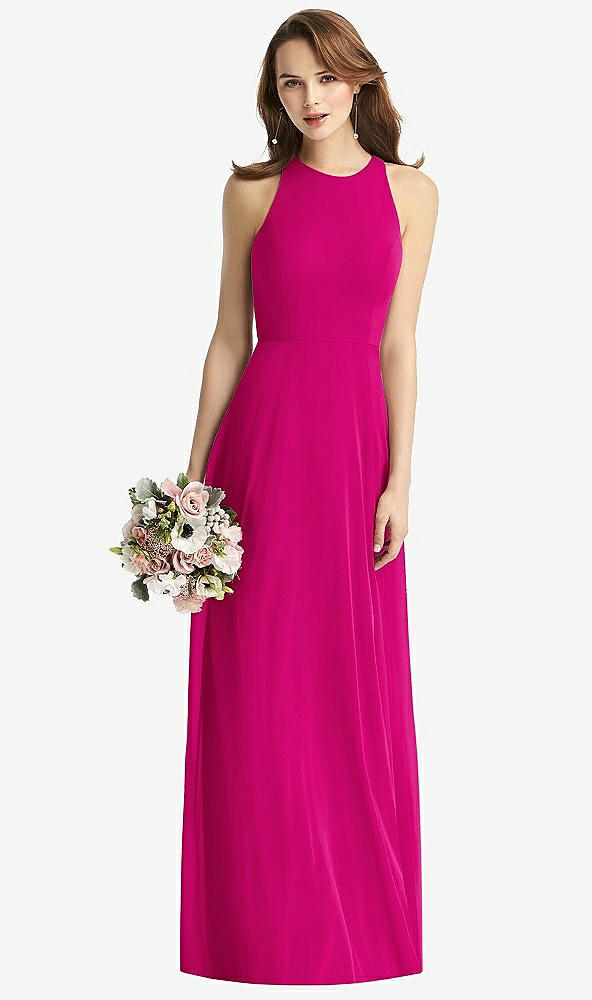 Front View - Think Pink Sleeveless Halter Chiffon Maxi Dress