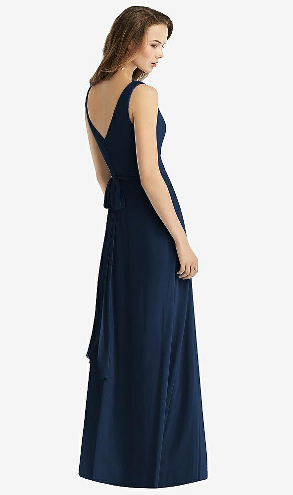 Back View - Midnight Navy Sleeveless V-Neck Chiffon Wrap Dress