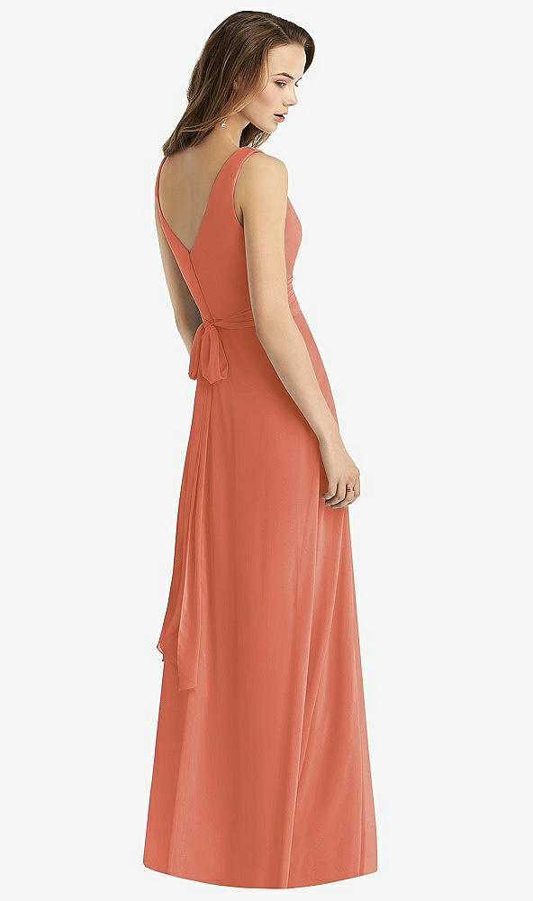 Back View - Terracotta Copper Sleeveless V-Neck Chiffon Wrap Dress