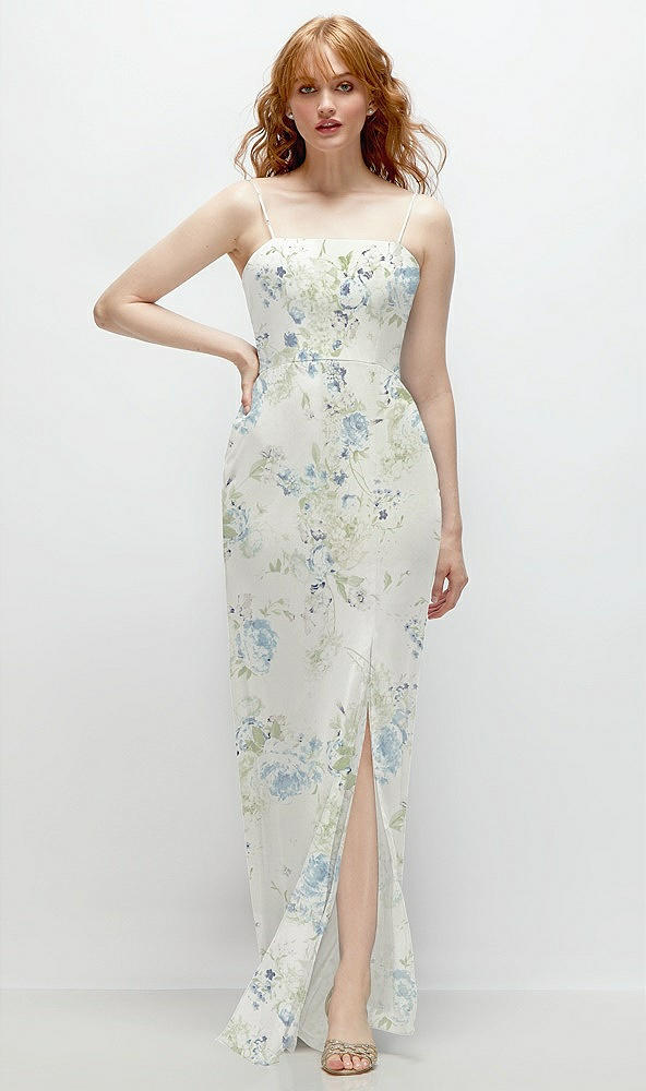 Front View - Bleu Garden Tie-Back Cutout Trumpet Gown with Front Slit