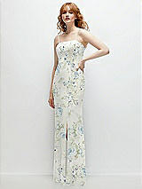 Rear View Thumbnail - Bleu Garden Tie-Back Cutout Trumpet Gown with Front Slit