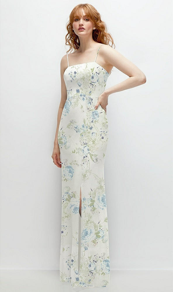 Back View - Bleu Garden Tie-Back Cutout Trumpet Gown with Front Slit