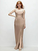 Front View Thumbnail - Topaz Tie-Back Cutout Trumpet Gown with Front Slit