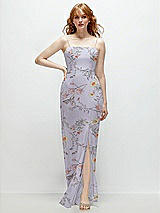 Front View Thumbnail - Butterfly Botanica Silver Dove Tie-Back Cutout Trumpet Gown with Front Slit