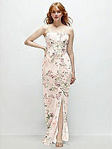 Front View Thumbnail - Blush Garden Tie-Back Cutout Trumpet Gown with Front Slit