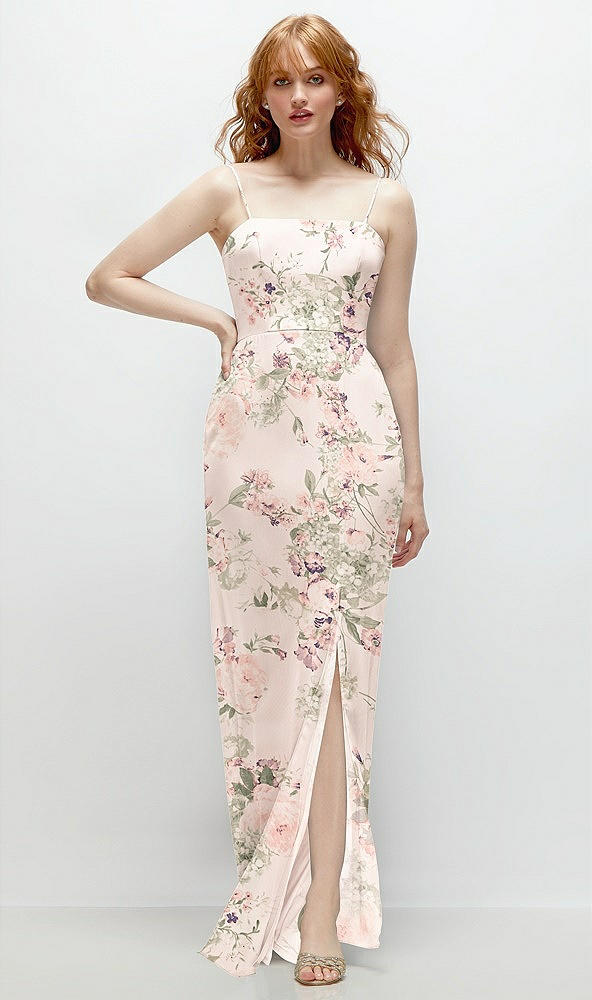 Front View - Blush Garden Tie-Back Cutout Trumpet Gown with Front Slit