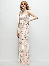 Rear View Thumbnail - Blush Garden Tie-Back Cutout Trumpet Gown with Front Slit