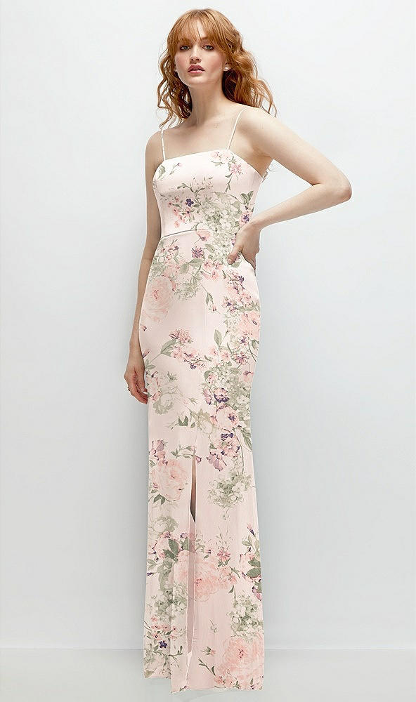 Back View - Blush Garden Tie-Back Cutout Trumpet Gown with Front Slit