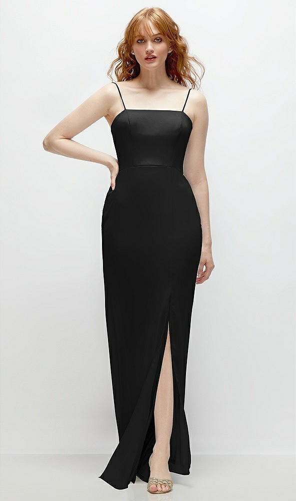 Front View - Black Tie-Back Cutout Trumpet Gown with Front Slit