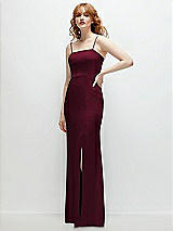 Rear View Thumbnail - Cabernet Tie-Back Cutout Trumpet Gown with Front Slit