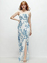 Front View Thumbnail - Cottage Rose Dusk Blue Tie-Back Cutout Trumpet Gown with Front Slit