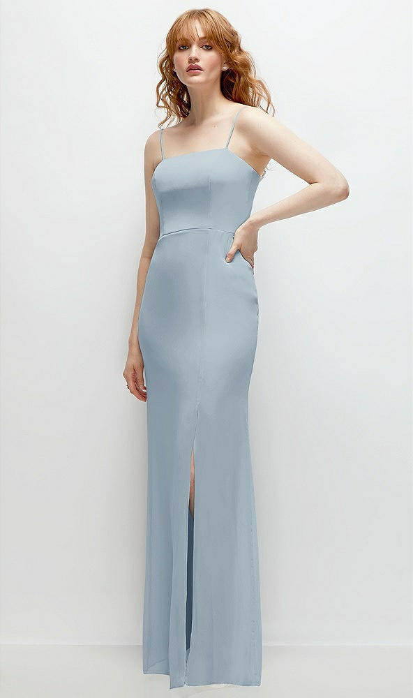 Back View - Mist Tie-Back Cutout Trumpet Gown with Front Slit