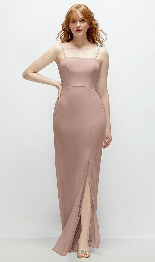 Front View - Neu Nude Tie-Back Cutout Trumpet Gown with Front Slit