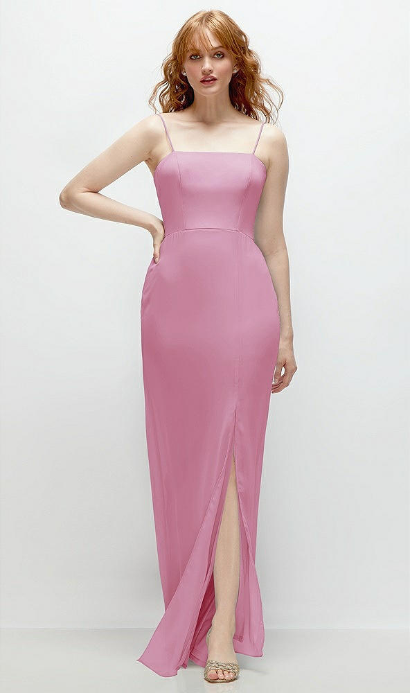 Front View - Powder Pink Tie-Back Cutout Trumpet Gown with Front Slit