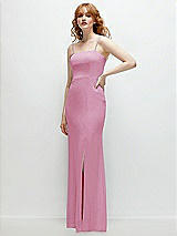 Rear View Thumbnail - Powder Pink Tie-Back Cutout Trumpet Gown with Front Slit