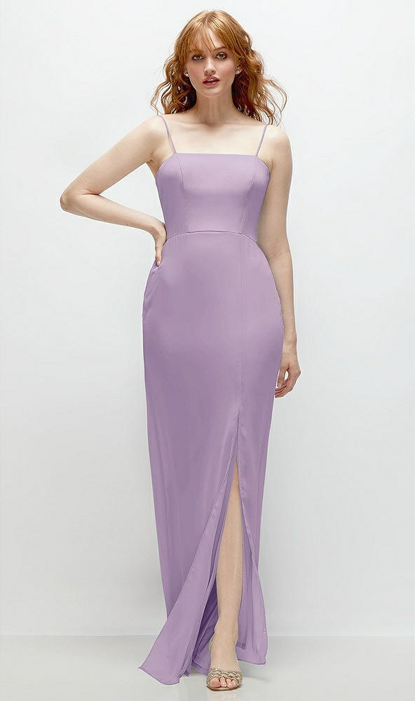 Front View - Pale Purple Tie-Back Cutout Trumpet Gown with Front Slit