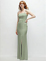 Rear View Thumbnail - Sage Tie-Back Cutout Trumpet Gown with Front Slit