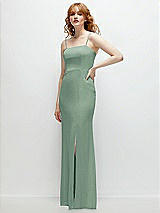 Rear View Thumbnail - Seagrass Tie-Back Cutout Trumpet Gown with Front Slit