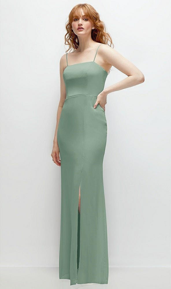 Back View - Seagrass Tie-Back Cutout Trumpet Gown with Front Slit