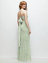 Alt View 1 Thumbnail - Vintage Primrose Sage Tie-Back Cutout Trumpet Gown with Front Slit