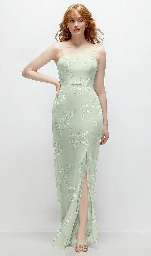 Front View - Vintage Primrose Sage Tie-Back Cutout Trumpet Gown with Front Slit