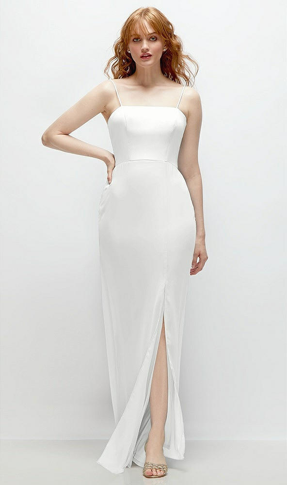 Front View - White Tie-Back Cutout Trumpet Gown with Front Slit