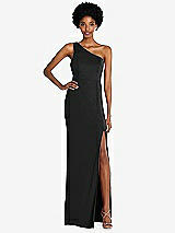 Front View Thumbnail - Black One-Shoulder Chiffon Trumpet Gown