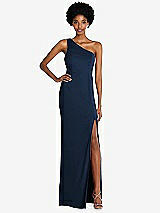 Front View Thumbnail - Midnight Navy One-Shoulder Chiffon Trumpet Gown