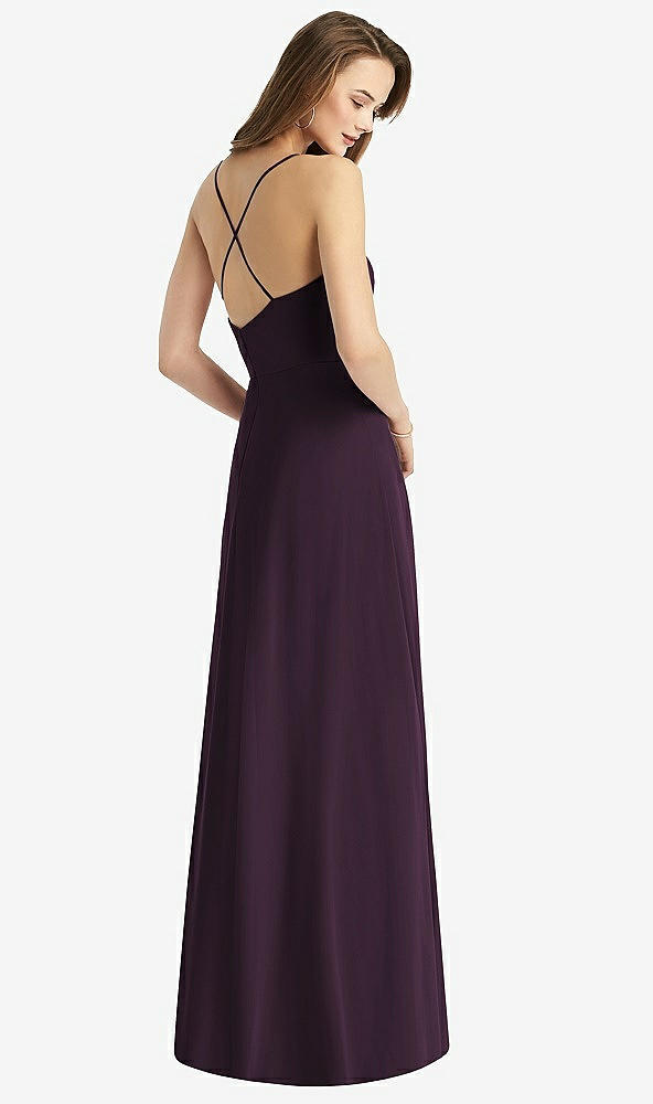 Back View - Aubergine Cowl Neck Criss Cross Back Maxi Dress