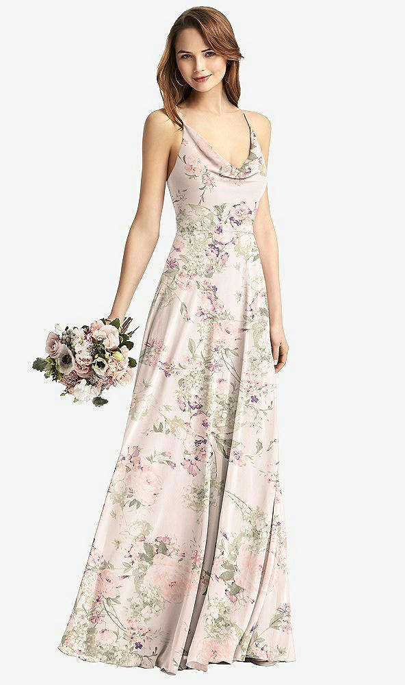 Front View - Blush Garden Cowl Neck Criss Cross Back Maxi Dress