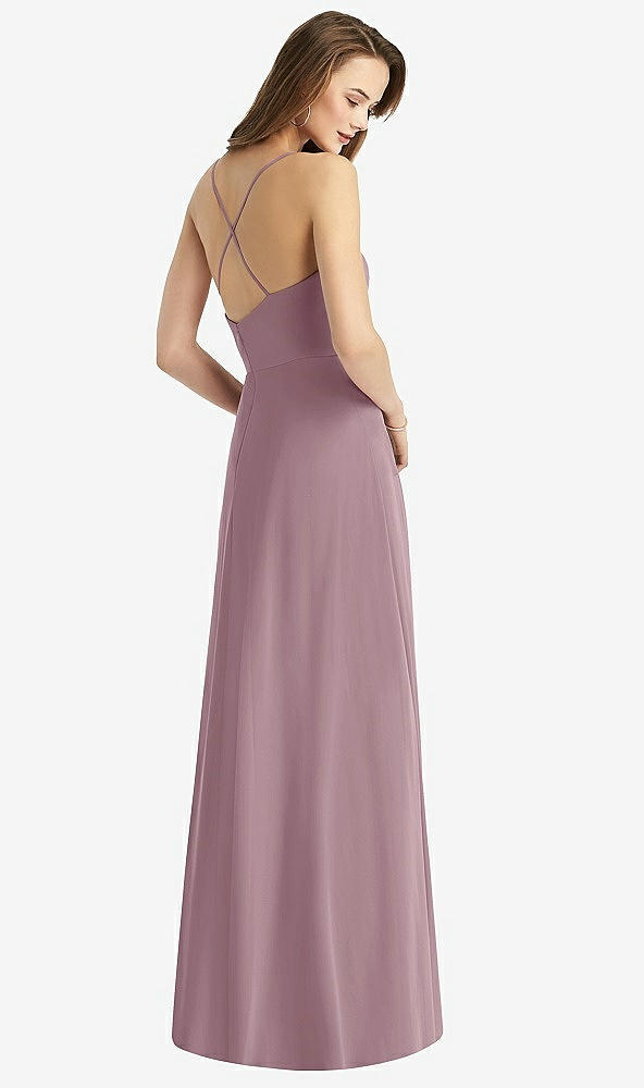 Back View - Dusty Rose Cowl Neck Criss Cross Back Maxi Dress