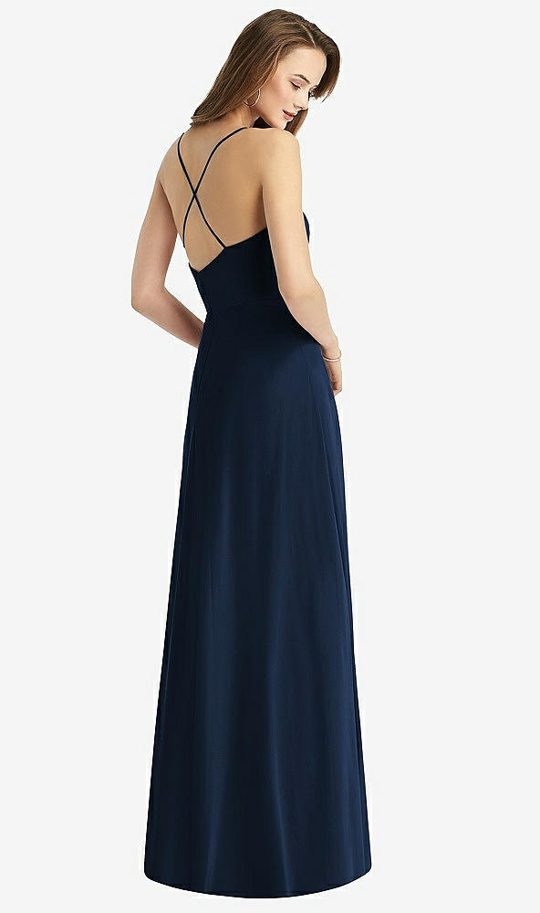 Back View - Midnight Navy Cowl Neck Criss Cross Back Maxi Dress