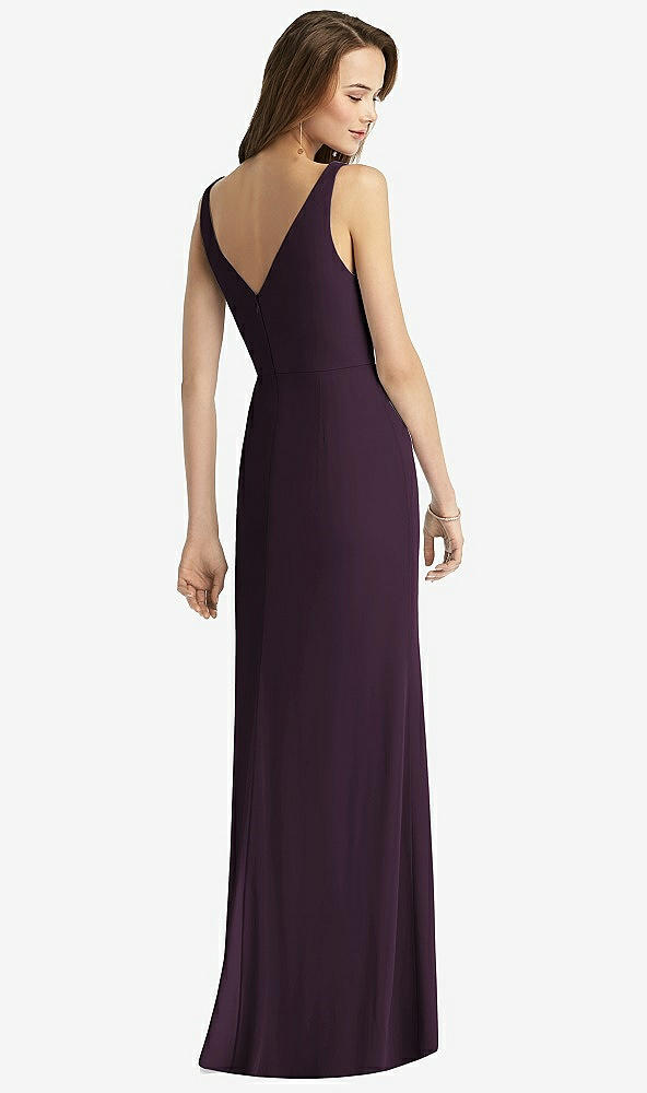 Back View - Aubergine Sleeveless V-Back Long Trumpet Gown