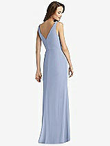 Rear View Thumbnail - Sky Blue Sleeveless V-Back Long Trumpet Gown