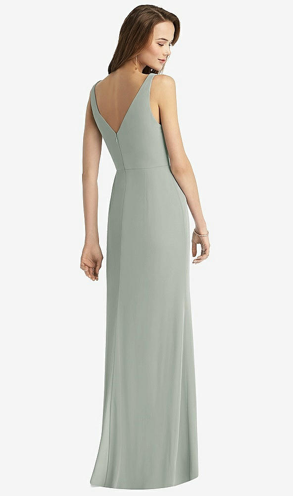 Back View - Willow Green Sleeveless V-Back Long Trumpet Gown