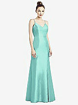 Rear View Thumbnail - Coastal Open-Back Bow Tie Satin Trumpet Gown