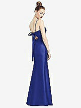 Front View Thumbnail - Cobalt Blue Open-Back Bow Tie Satin Trumpet Gown