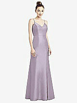 Rear View Thumbnail - Lilac Haze Open-Back Bow Tie Satin Trumpet Gown