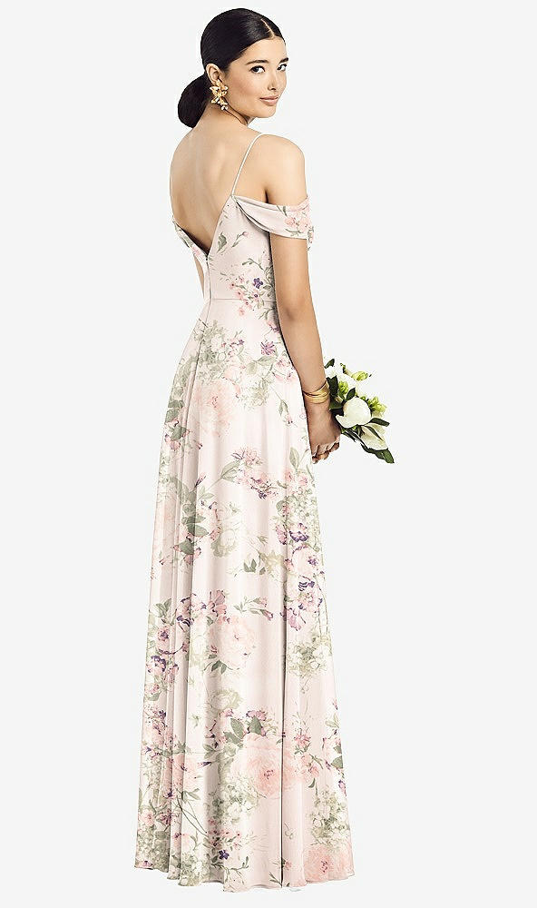 Back View - Blush Garden Cold-Shoulder V-Back Chiffon Maxi Dress