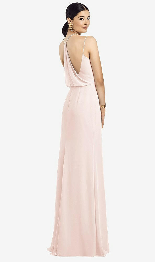 Front View - Blush Draped Blouson Back Chiffon Maxi Dress