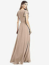 Rear View Thumbnail - Topaz Flutter Sleeve Faux Wrap Chiffon Dress