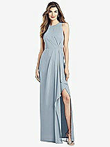 Alt View 1 Thumbnail - Mist Sleeveless Chiffon Dress with Draped Front Slit