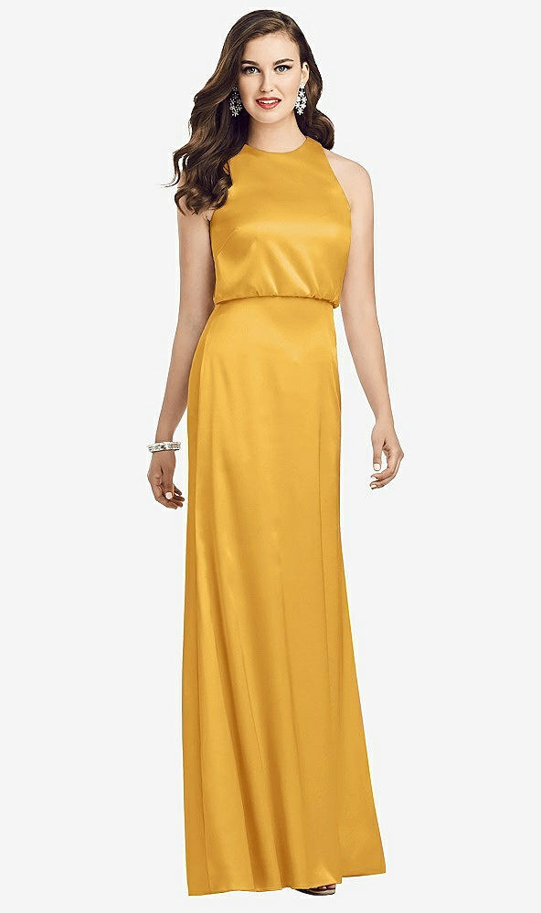 Front View - NYC Yellow Sleeveless Blouson Bodice Trumpet Gown