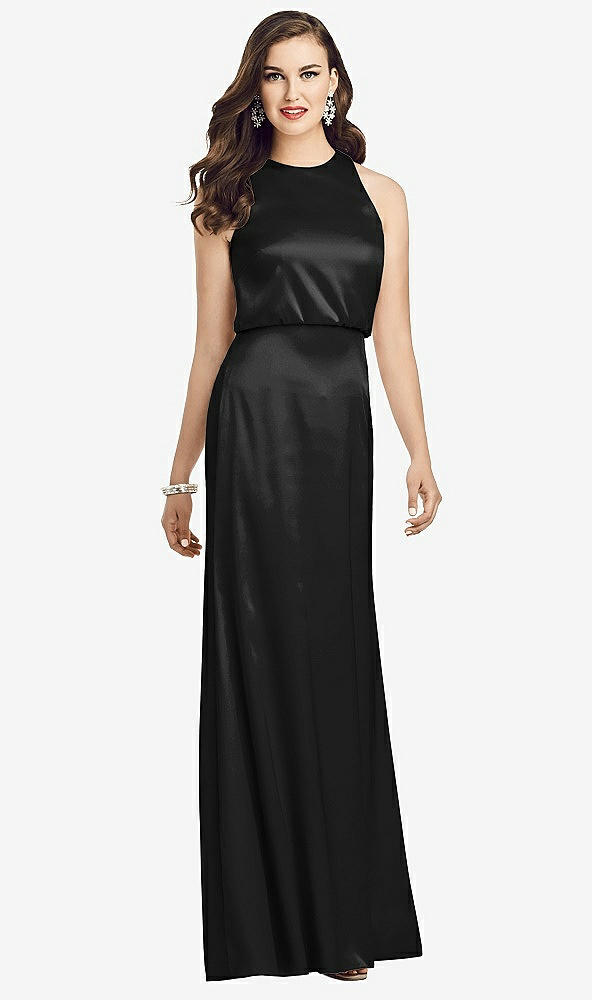 Front View - Black Sleeveless Blouson Bodice Trumpet Gown