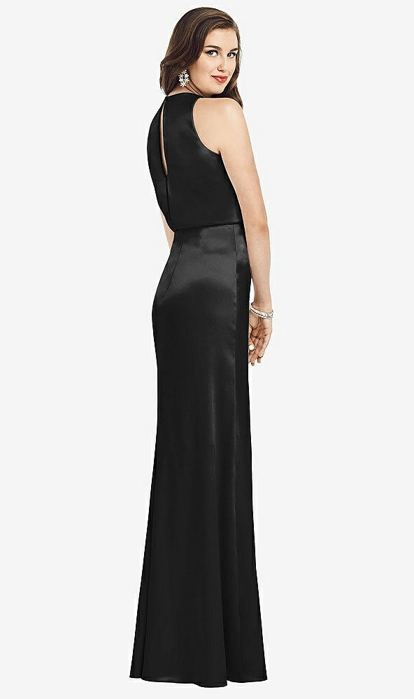 Back View - Black Sleeveless Blouson Bodice Trumpet Gown